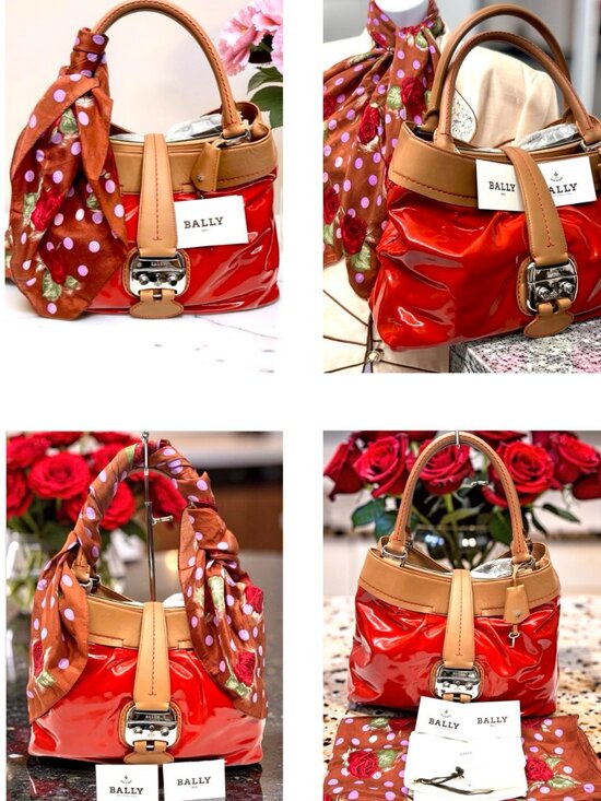 Bally Handbags - Classic 1831 Bally Switzerland Patten Leather Shoulder Lg Bag Red Lock+ Scarf(7